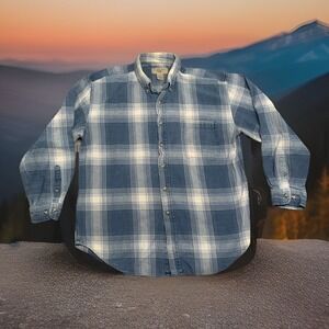 Vtg Fargo Clothing & Supply Co. Flannel Button Up Shirt Blue Plaid Men's XL 90's